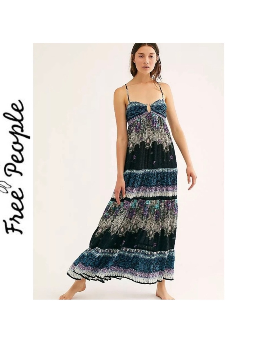 Free People Give A Little Maxi Dress with adjustable straps Medium 🦋🌼